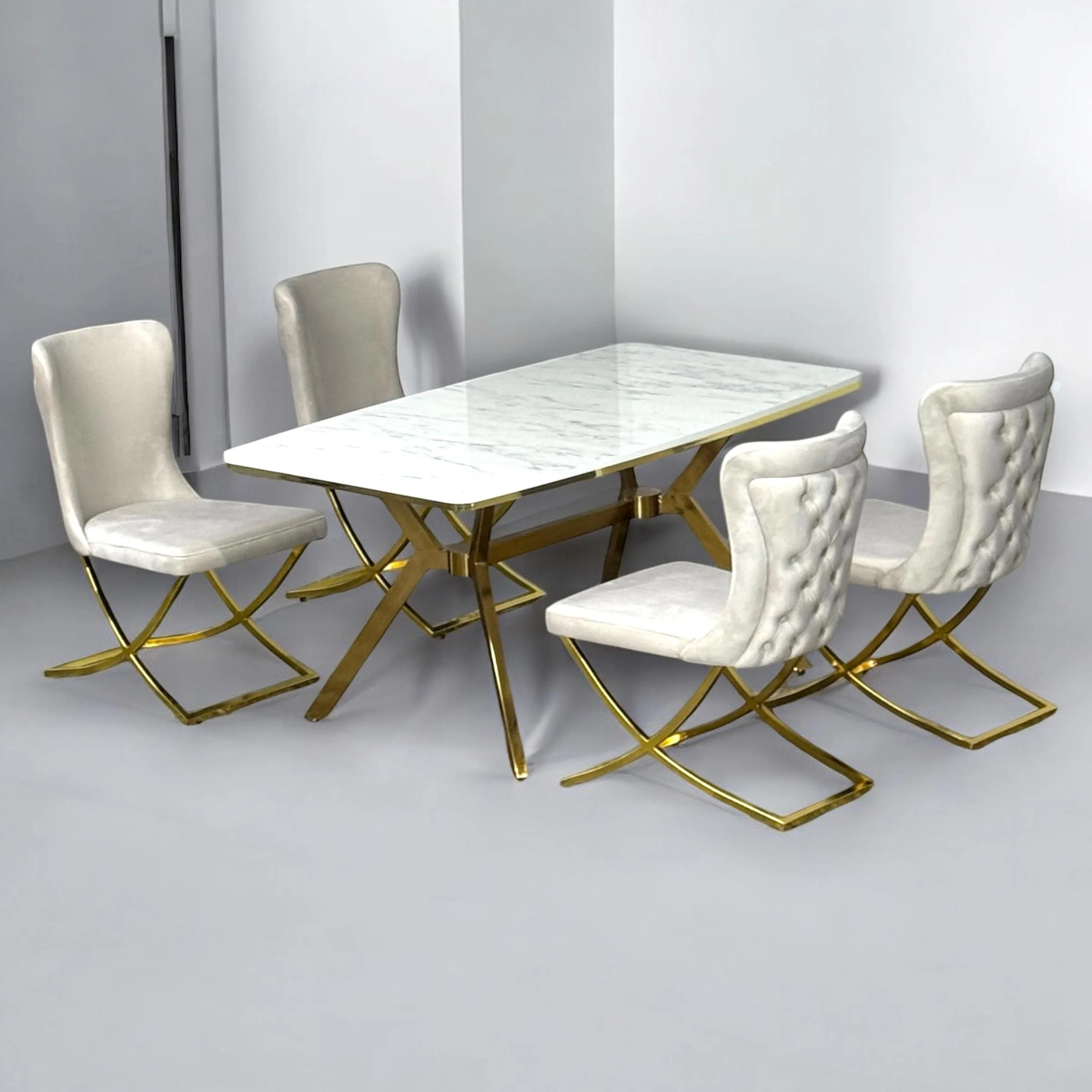 Clara Taupe Velvet & Gold Dining Set – Table + 4/6 Chairs - Image 2