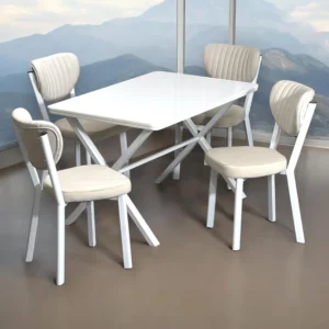 Extensible Dining Table Set with Beige PU Chairs