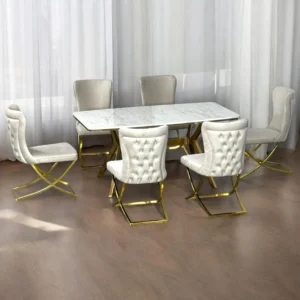 Clara Taupe Velvet & Gold Dining Set – Table + 4/6 Chairs